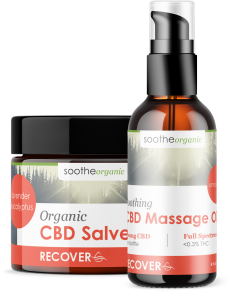 An image of Soothe Organic's organic CBD salve and massage oil for workout recovery.