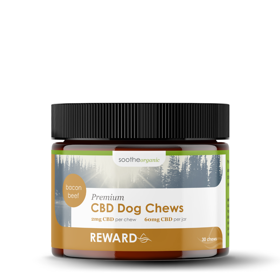 An image of Soothe Organic's broad spectrum premium CBD Dog Chews.