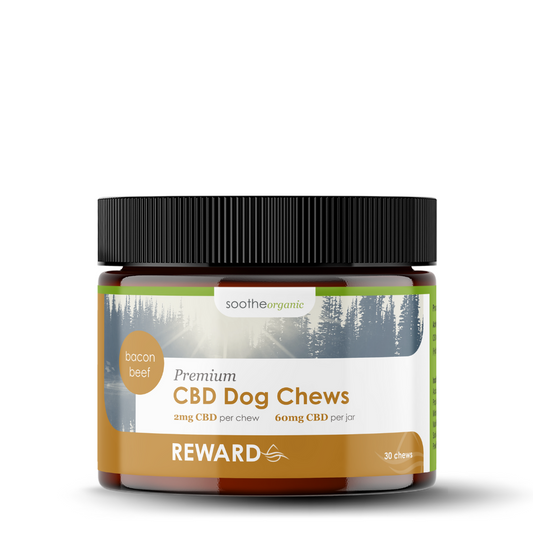 An image of Soothe Organic's broad spectrum premium CBD Dog Chews.
