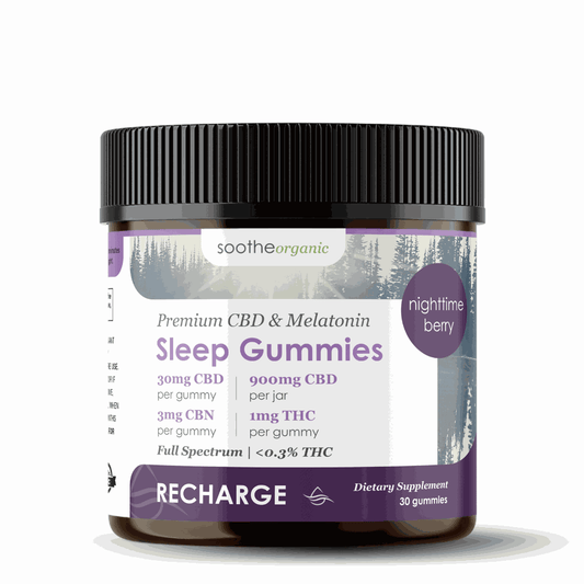 Soothe Organic full spectrum CBD sleep gummies with melatonin and CBN, mixed berry flavor