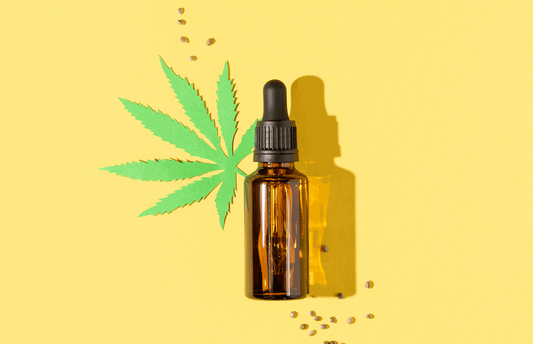 USDA Certified Organic Soothe Organic CBD tincture amber glass bottle with dropper extended, sitting on a wooden counter beside a notebook with a daily wellness routine and a glass of water