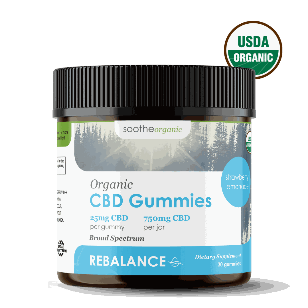 Soothe Organic broad spectrum THC-free strawberry lemonade CBD gummies, 25mg, a choice for people who get drug tested